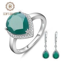 Solid Water Drop Natural Green Agate Jewelry Set For Women 925 Sterling Silver G - £74.55 GBP