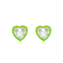 Green &amp; Crystal Heart Stud Earrings - £10.38 GBP