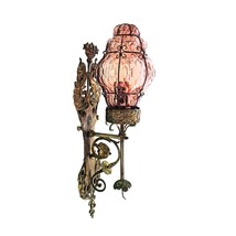 Antique Oscar Bach Style Sconce Light Lavender Caged Glass - $2,261.75