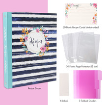 Full Page Recipe Binder Organizer Card Kit 30 Page Protectors 3 Tabbed D... - £33.04 GBP