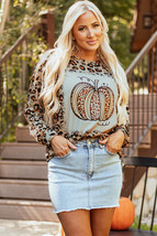 Brown Bleached Halloween Pumpkin Leopard Print Sweatshirt - $262.13 MXN