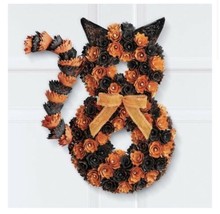 Spooky Halloween Decorative Cat Shaped Wooden Wreath (col) j8 - £117.31 GBP