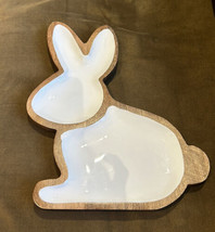 Cute wood serving platter Easter Bunny Shaped New Glossing White Center - £27.45 GBP