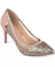 Journee Collection Women Classic Pump Heels Kalani Size US 7.5 Rose Gold Glitter - £30.79 GBP