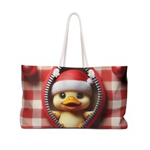 Personalised/Non-Personalised Weekender Bag, Cute Duck, Christmas, Tartan, Large - £38.36 GBP