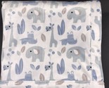 S L Home Fashions Baby Blanket Safari Elephant Giraffe Blue White Velour... - $21.99