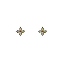 14ct Solid Gold Dainty Clover Stud Zirconia Earrings - 14K Au585, modern, tiny - £82.33 GBP