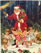 Santa Claus Christmas Postcard Fire Torch Cherubs Angels Moon Stars Germany MAB  - £48.22 GBP