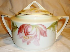 VINTAGE THREE CROWN CHINA GERMANY OVERSIZE SUGAR BOWL WITH LID TULIPS - £18.87 GBP