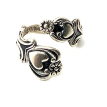 Vintage Sterling Silver Avon Treasured Heart Bypass Adjustable Spoon Ring - £44.21 GBP