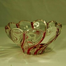 Mikasa Red Swirl Peppermint Crystal Art Glass Candy Trinket Dish Bowl Ge... - $18.99