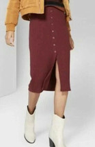 Women&#39;s Button Front Rib Mini Skirt - Wild Fable Burgundy MED - Night Bu... - £15.55 GBP