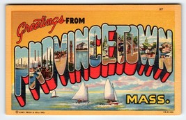 Greetings From Provincetown Massachusetts Large Letter Linen Postcard Sa... - £27.03 GBP