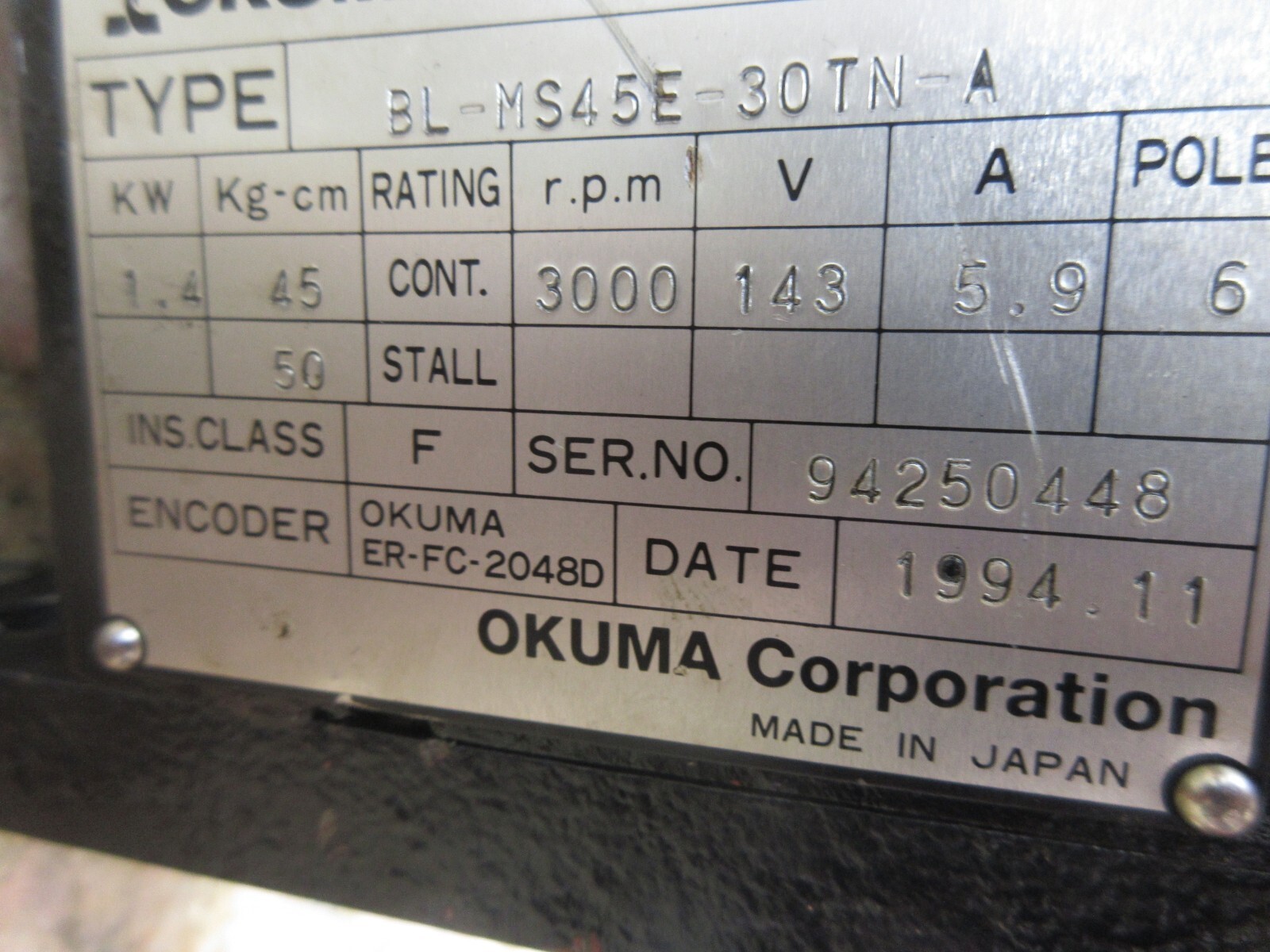 SPECIAL PRICE OKUMA BL-MOTOR BL-MS45E-30TN-A ER-FC-2048D Item image 5
