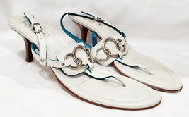 Coach GLADYS White Leather Heel Sandal Thong Slingback Silver Buckle 7.5... - $40.00