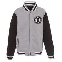 NBA Brooklyn Nets Reversible Full Snap Fleece Jacket JHD 2 Front Logos Black - £95.69 GBP