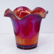 Fenton Ruby Red Amberina Stretch Ruffled Vase Iridescent Carnival Glass 6&quot; - £72.04 GBP