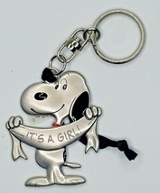 Hallmark&#39;s Peanuts - Snoopy Pewter Key Chain / Ornament &quot;It&#39;s A Girl&quot; T2-2 - £13.42 GBP
