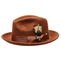 Men Bruno Capelo Hat Australian Wool Rabbit Fur Look Felt Fedora RA762 Cognac image 2
