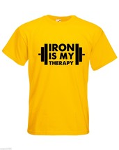 Mens T-Shirt Iron is My Therapy Bodybuilder tShirt Bodybuilding Fitness ... - $24.74