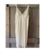 Vintage 1980&#39;s Knee Length Silky Smooth Slip Chemise Nylon Lace Floral - $11.75