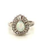 Vintage Signed Sterling Baguette CZ and Opal Stone Halo Cocktail Ring Ba... - £33.27 GBP