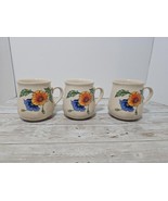 Lot of 3 Vintage Poppies Floral Mugs Crazing Matching Blue Orange Yellow... - $25.97 CAD