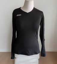 New ASICS Women’s Long Sleeve Vneck Athletic Tee Top Black Sz L - £12.53 GBP