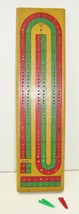 Vintage Wooden Cribbage Board Red Green Tracks Original Pegs - £5.98 GBP