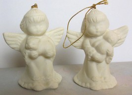 Set of 2 White Bisque Angels Ceramic 3&quot; Teddy Bear and Kitty Cat - £10.12 GBP