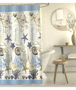Coastal Fabric Shower Curtain Shells Starfish Anchor w/Hooks Beach Summe... - £30.96 GBP