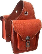 Showman Basket Weave and Barbwire Tooled Leather Saddle Bag - £114.23 GBP