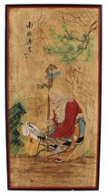Vintage Chinese Oriental Asian Watercolor Silk Painting Old Man With Crane Scene - £2,785.61 GBP
