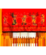 Asian Embroidered Window Valence Figures, Birds, Trees &amp; Tassels - $1,584.89 MXN
