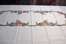 FANCO tablecloth 60x90 painted and stiched multicolor tulips, CREAM, new... - £38.72 GBP