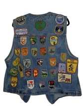 Vintage Camping RV Denim Women&#39;s Jean Vest 2XL Americana States Parks 34... - $115.00