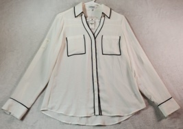 Express Blouse Top Womens Small White Polyester Long Sleeve Collared Button Down - £16.68 GBP