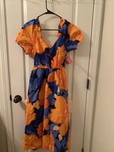 Tabitha Brown Target Orange Blue Floral Puff Sleeve Tie Back Dress Choos... - £32.59 GBP+