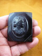 (c1551) Woman in tiara black Bakelite mourning cameo pin jewelry brooch ... - $90.29