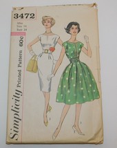 Vintage SIMPLICITY 3472 One-Piece Dress With Two Skirts &amp; Cummerbund 1960 - £14.20 GBP