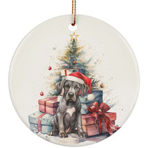 Funny Great Dane Puppy Dog Santa Hat Pine Tree Christmas Ornament Ceramic Gift - £11.83 GBP