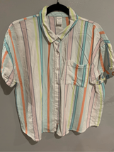 3XL Retro Striped Button Up Shirt-Arizona Jeans-Cap Sleeve Womens Plus S... - £7.02 GBP