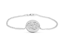 Sterling Silver Engraved Circle Monogram Bracelet - £55.93 GBP