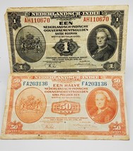 Banknotes Netherlands East Indies 50 cents  P-110 &amp; 1 Gulden 1943 P-111 ... - £7.72 GBP