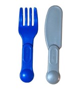 Little Tikes Blue &amp; Silver Gray Plastic Flatware  Fork Knife Replacement... - £7.36 GBP