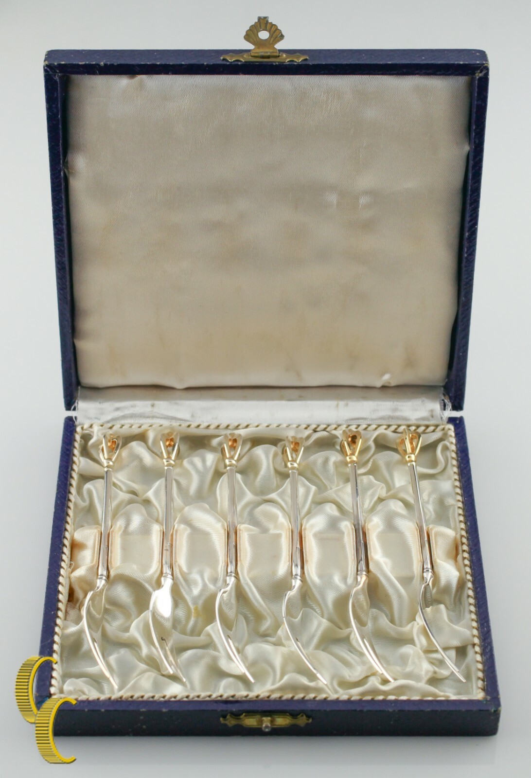 Golden Crown Danish 925 Silver Coffee Set Sugar Tongs Cocktail Forks Demitasse Item image 7