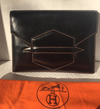 Plush~~Auth Vintage HERMES Black Box Faco Clutch Pochette Bag Handbag Rare - $2,299.99