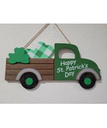 St Patrick&#39;s Day Green Vintage Truck Shamrocks Hanging Wall Sign Decor - £15.97 GBP