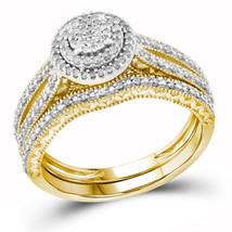 10kt Yellow Gold Womens Round Diamond Cluster Bridal Wedding Ring Set 1/... - £444.35 GBP