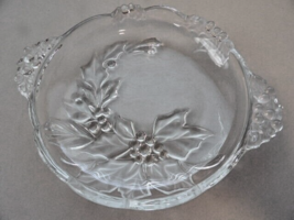 Candy Dish CUT GLASS FROSTED Poinsettias 6.5&quot; Vintage - £6.61 GBP